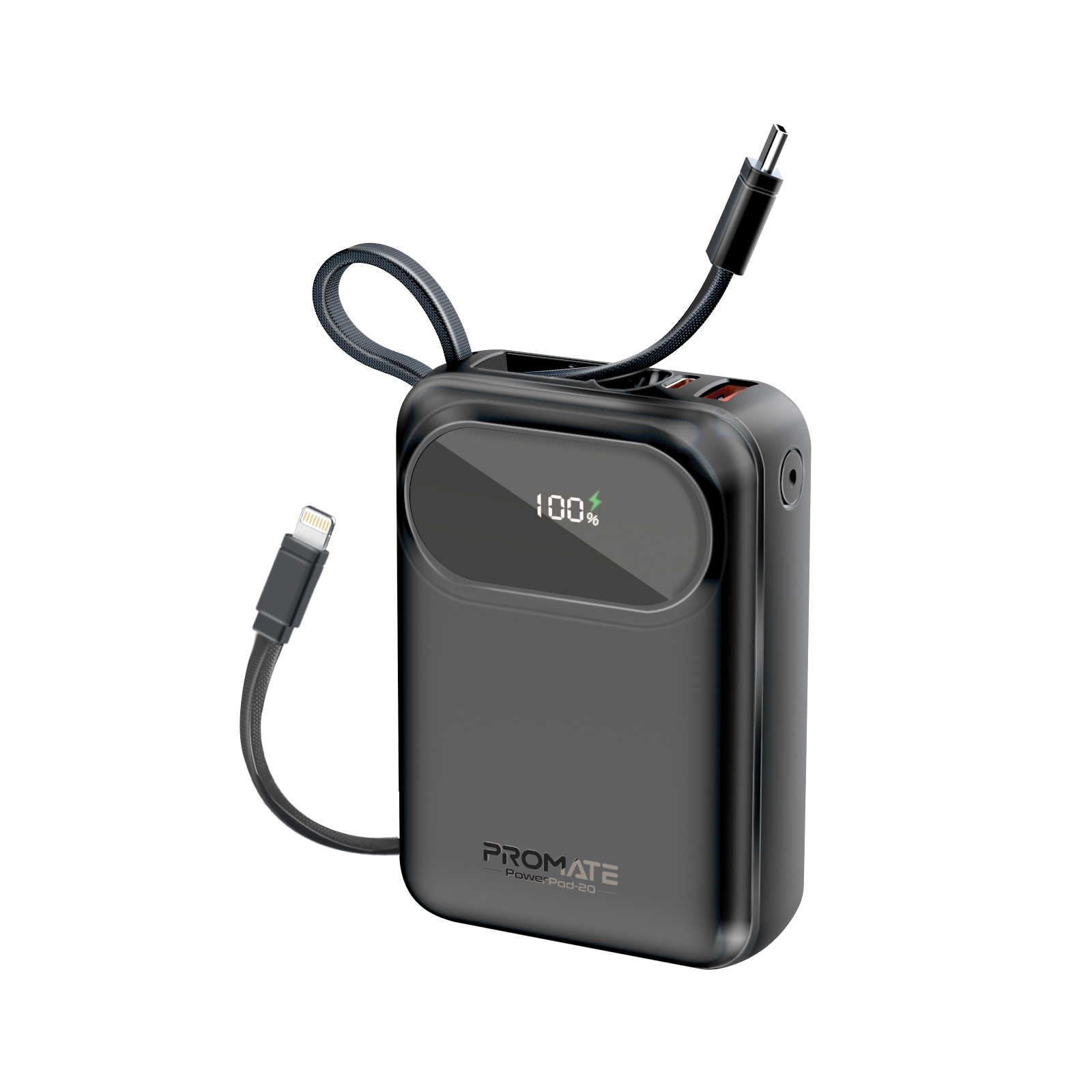 УМБ PROMATE POWERPOD-20 20000 MAH, USB-C/USB-А ПОРТ, USB-C/LIGHTNING КОНЕКТОРИ (POWERPOD-20.BLACK)
